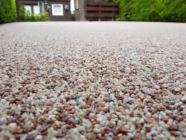 Close-up of a decorative resin bound driveway surface
